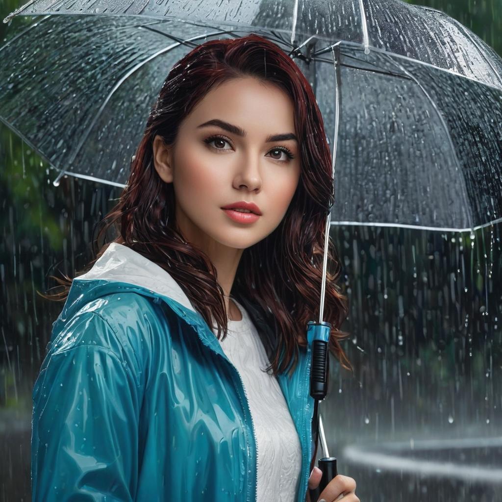  girl standing in rain, award winning, professional, highly detailed, masterpiece