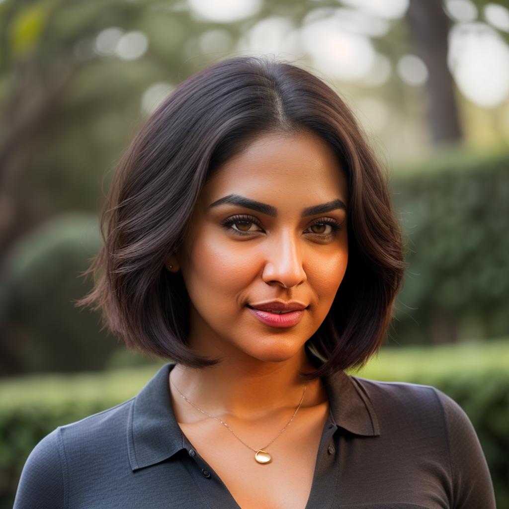  (((realistic full torso frontal head shot of a light brown to medium brown skin tone woman))), naina ritika yadav, ((indian heritage)), immature face, brown eye color, ((bob hair style)), ((black hair color)), ((curvy body type)), xxl size, big size, (immature straight defined nose), (immature high cheekbones), (immature soft jawline), (immature medium lips), (immature broad forehead), (immature natural eyebrows), (immature dimpled chin), standing straight looking directly into the camera,((wearing fitted polo shirt with deep v neck and monogrammed pocket)), backyard in background, 1girl, best quality, highest quality, award winning photo, masterpiece, raw, professional photography, photorealism, sharp focus, cinematic, hig hyperrealistic, full body, detailed clothing, highly detailed, cinematic lighting, stunningly beautiful, intricate, sharp focus, f/1. 8, 85mm, (centered image composition), (professionally color graded), ((bright soft diffused light)), volumetric fog, trending on instagram, trending on tumblr, HDR 4K, 8K