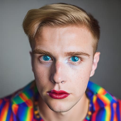 portrait+ style British LGBT queer Tiktok personality blonde hunk dude face