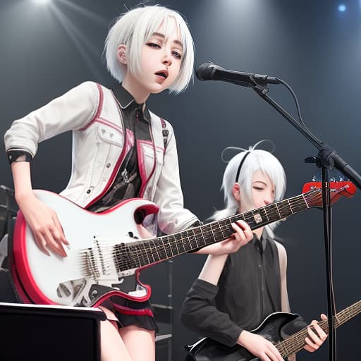  rock band weiser: naruna hirano girl with short hair and dyed white hair performs at a concert