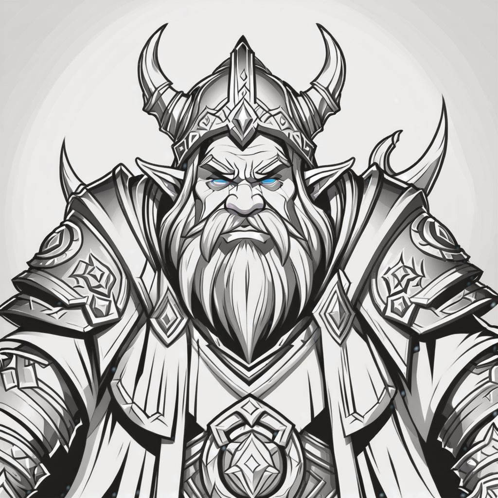  line art drawing dwarf priestworld of warcraft, same nightmare. anime style . professional, sleek, modern, minimalist, graphic, line art, vector graphics