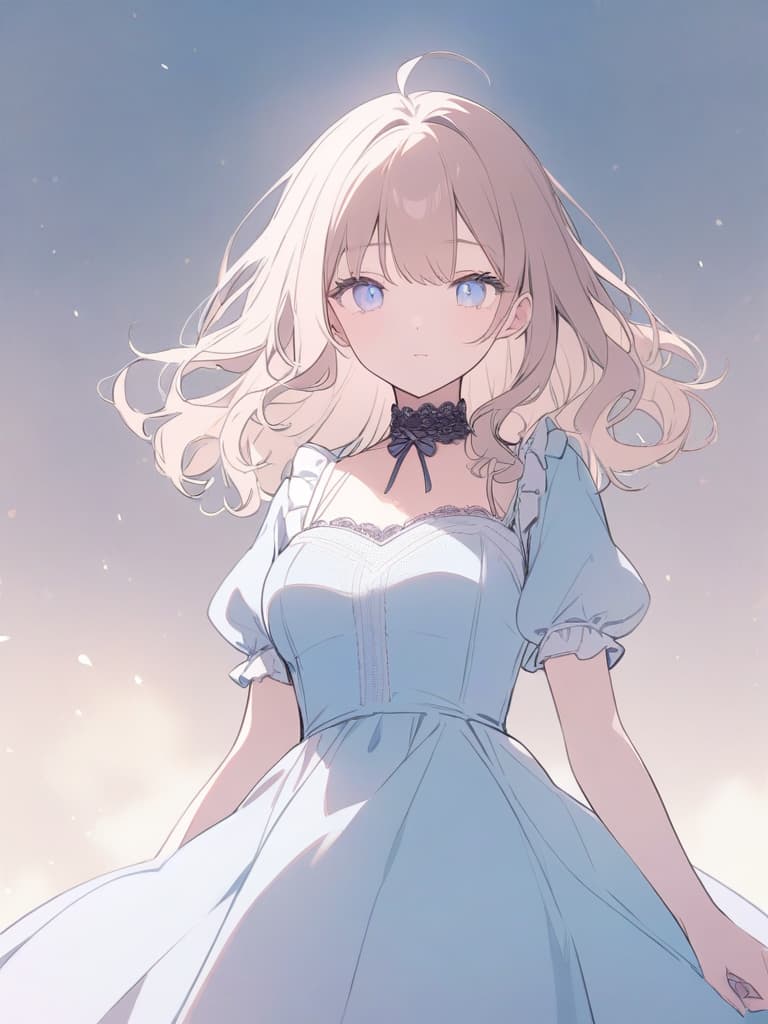  masterpiece,solo,girl,fluffy hair,curly hair,delicate light brown hair color,light shining through,delicate light blue eye color,kyoto,old style,lace round neck collar,puff sleeves,ribbon,dress dress,wide hem,(((pastel color))),high quality ,16k