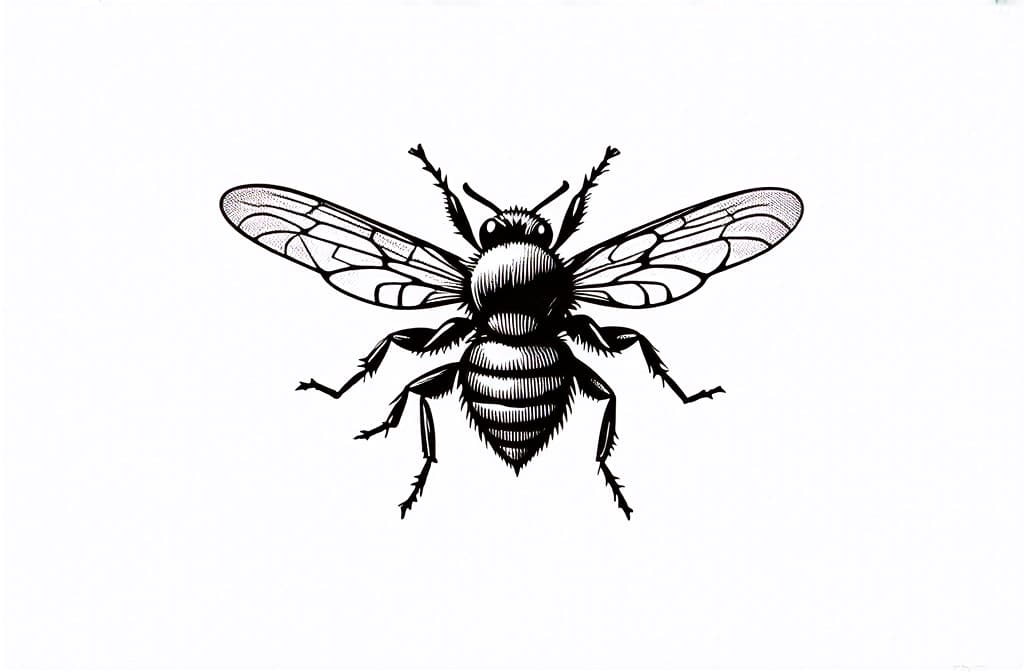  contour, very simple image in one unbroken black ink line, single line of bee, engraving illustration, icon isolated on white background ar 3:2 using a single continuous black line ink brushon white background, drawing should be created without lifting the pen, recognizable features of bee, engraving illustration, icon isolated on white background ar 3:2 in one unbroken line