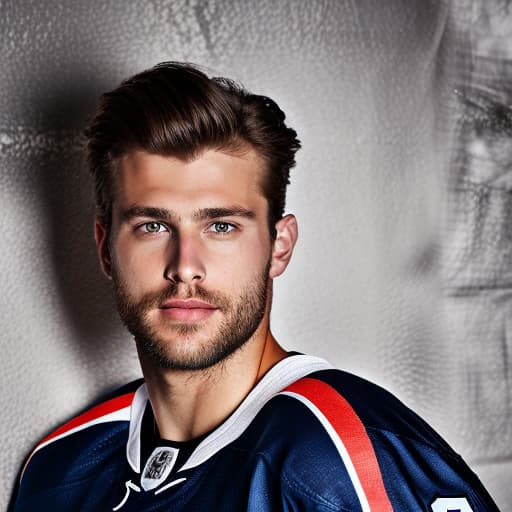 portrait+ style NHL star queer brunette hunk dude face