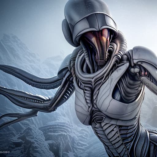  a shot from the movie "Alien", the most detailed image, the icy expanses of Antarctica, a snowstorm, (Lindsey Stirling in a white fur coat.on the naked body.small breasts are visible. smiling sweetly, ((posing in an embrace with a xenomorph from the movie "Alien")), in the background the snow covered ruins of a futuristic city, dynamic expressive pose, the most detailed drawing of the face and eyes, extremely detailed image of the highest quality, small details, (Masterpiece: 1.5), (best quality: 1.5). elaboration of small details, maximum emphasis on faces, the most authentic historical image and costume,, (intricate details:1.12), hdr, (intricate details, hyperdetailed:1.15) hyperrealistic, full body, detailed clothing, highly detailed, cinematic lighting, stunningly beautiful, intricate, sharp focus, f/1. 8, 85mm, (centered image composition), (professionally color graded), ((bright soft diffused light)), volumetric fog, trending on instagram, trending on tumblr, HDR 4K, 8K