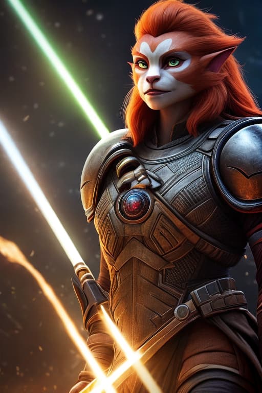  Thundercats in the Star Wars universe hyperrealistic, full body, detailed clothing, highly detailed, cinematic lighting, stunningly beautiful, intricate, sharp focus, f/1. 8, 85mm, (centered image composition), (professionally color graded), ((bright soft diffused light)), volumetric fog, trending on instagram, trending on tumblr, HDR 4K, 8K