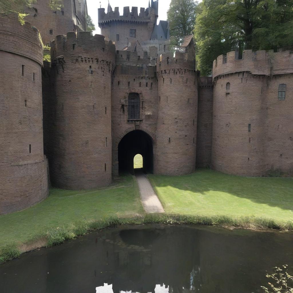  iron castle. there is a moat in front of the castle.