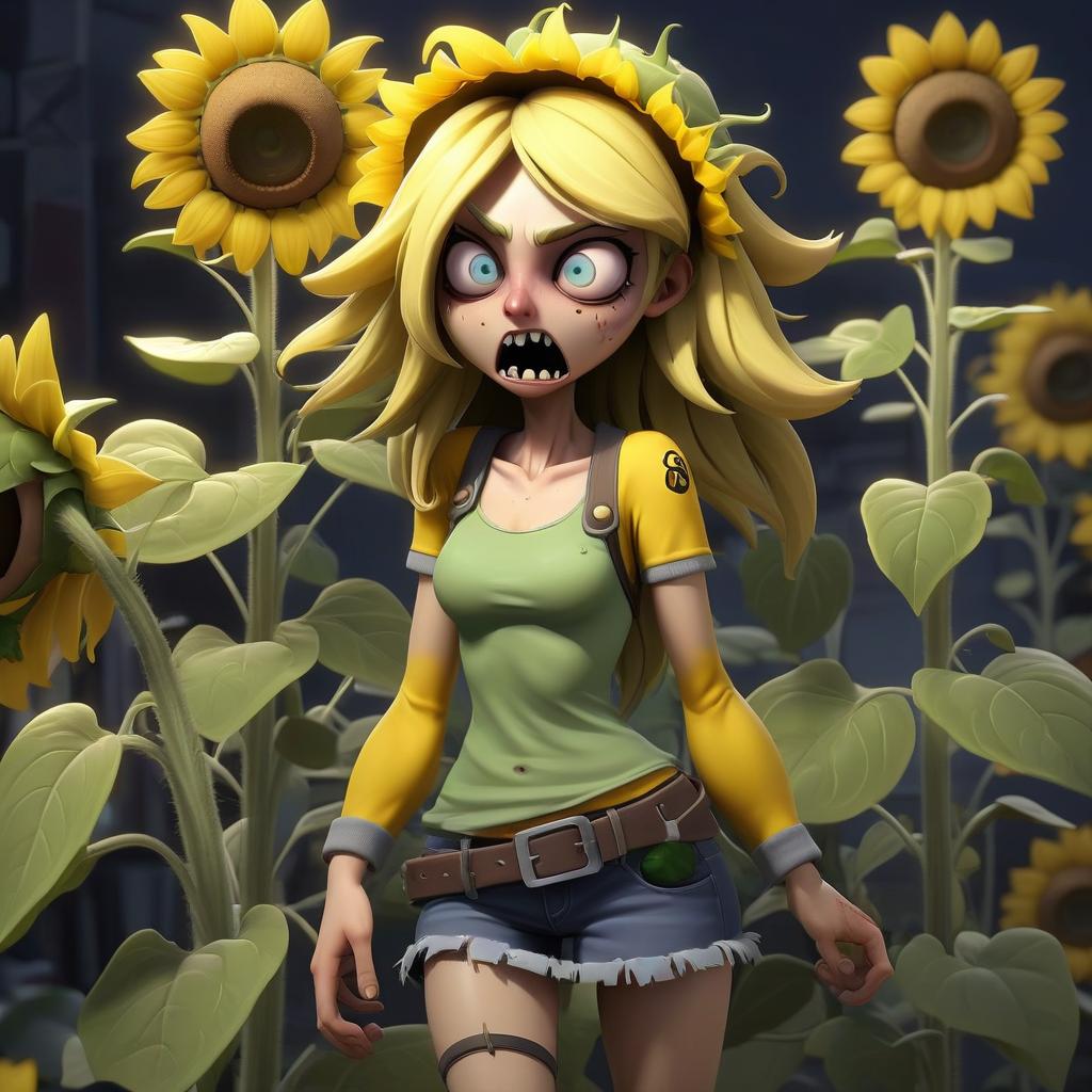  sunflower from plants vs zombie but in the form of a girl