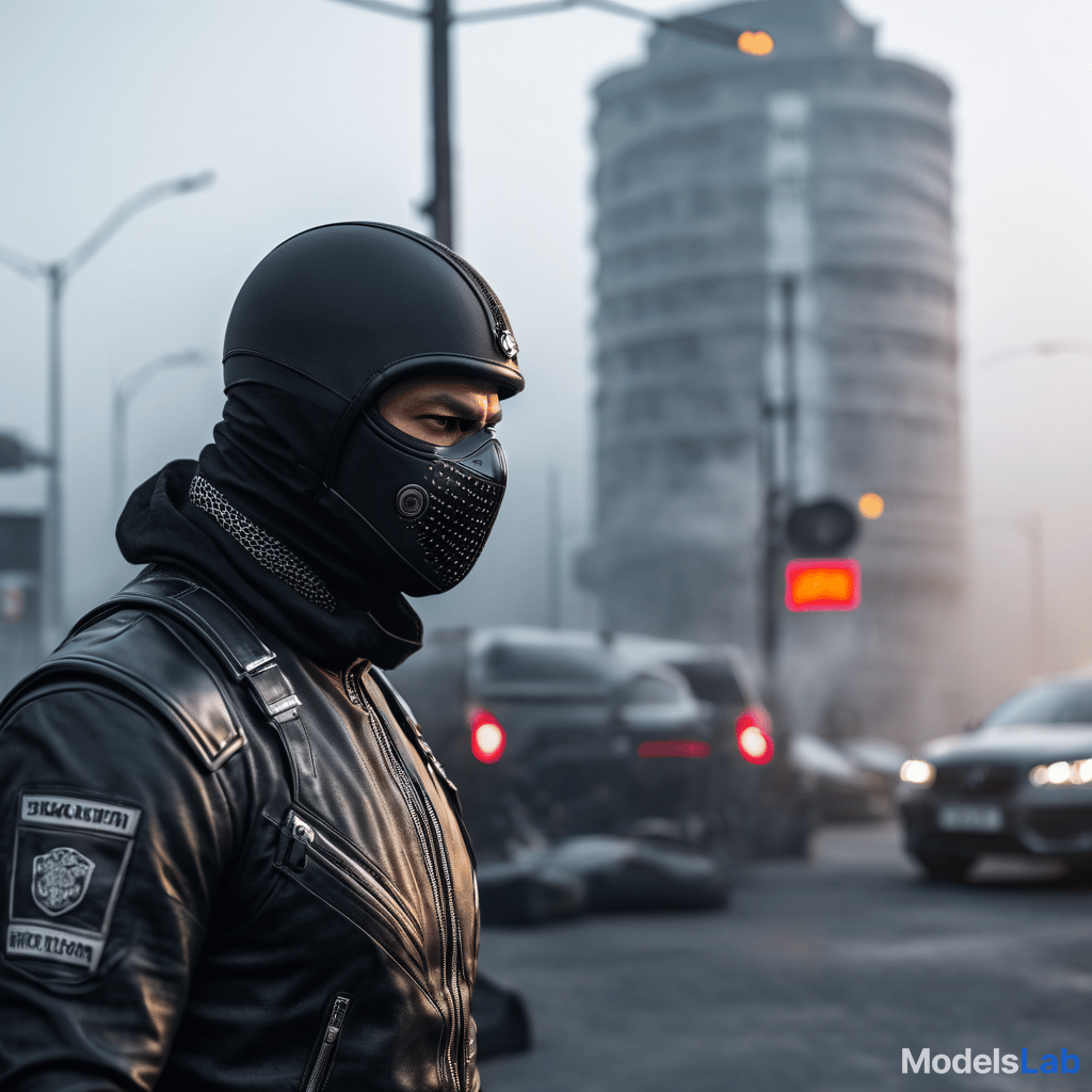  man using balaclava, removing helmet, biker, techwear hyperrealistic, full body, detailed clothing, highly detailed, cinematic lighting, stunningly beautiful, intricate, sharp focus, f/1. 8, 85mm, (centered image composition), (professionally color graded), ((bright soft diffused light)), volumetric fog, trending on instagram, trending on tumblr, HDR 4K, 8K