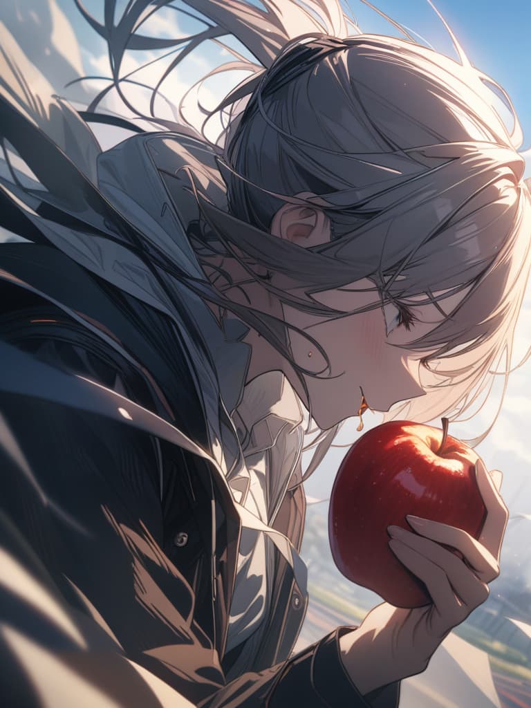  reaper eating apples, masterpiece, best quality,8k,ultra detailed,high resolution,an extremely delicate and beautiful,hyper detail