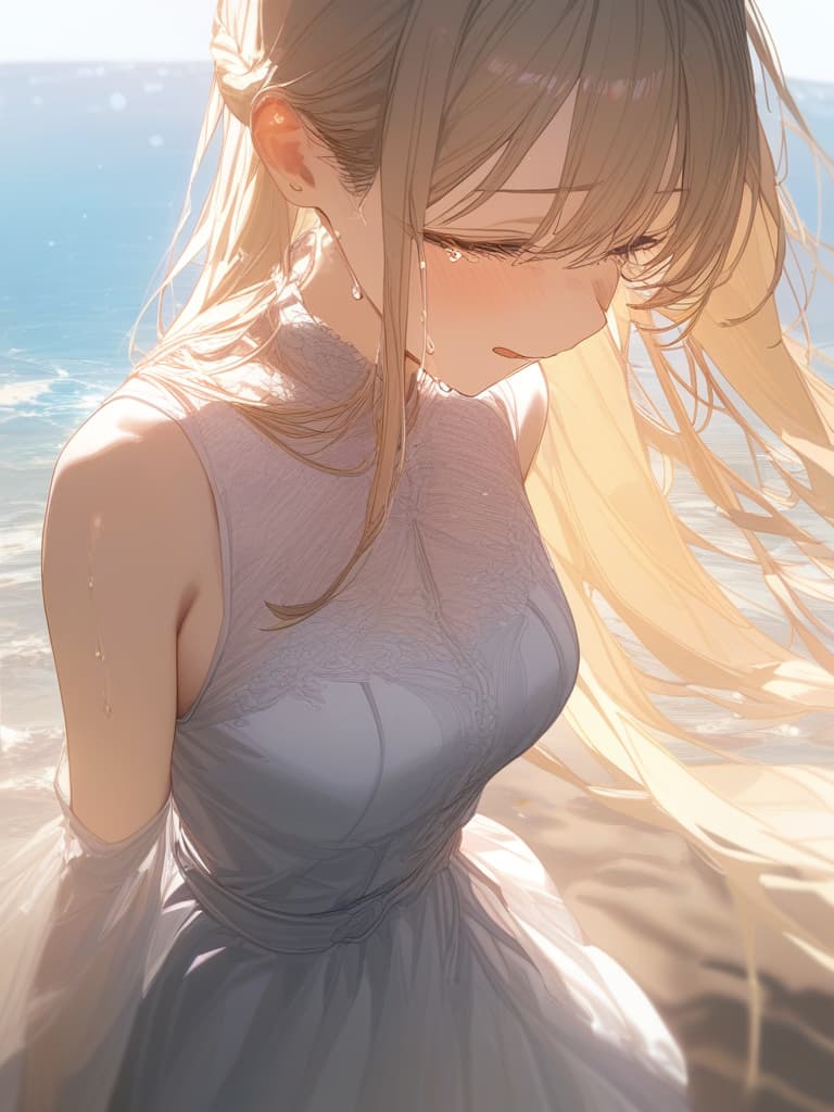  sea, crying, girl, dress, masterpiece, best quality,8k,ultra detailed,high resolution,an extremely delicate and beautiful,hyper detail