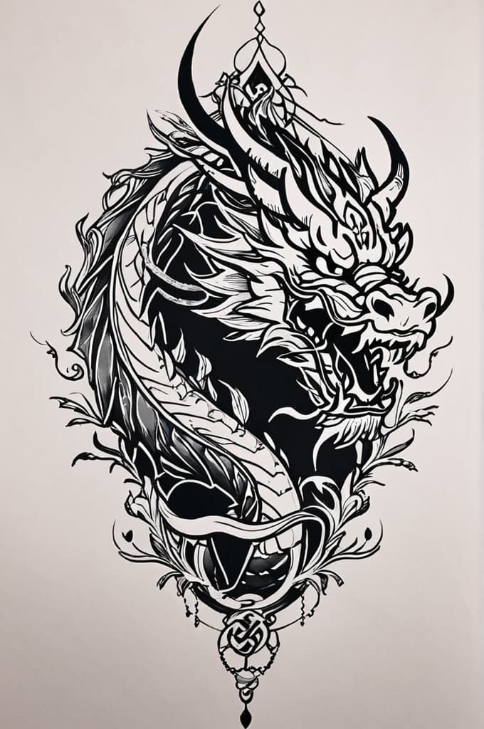  dragon,small,china,chinese culture,smoke,minimal,blackandwhite, , (tattoo sketch:1.25), drawing