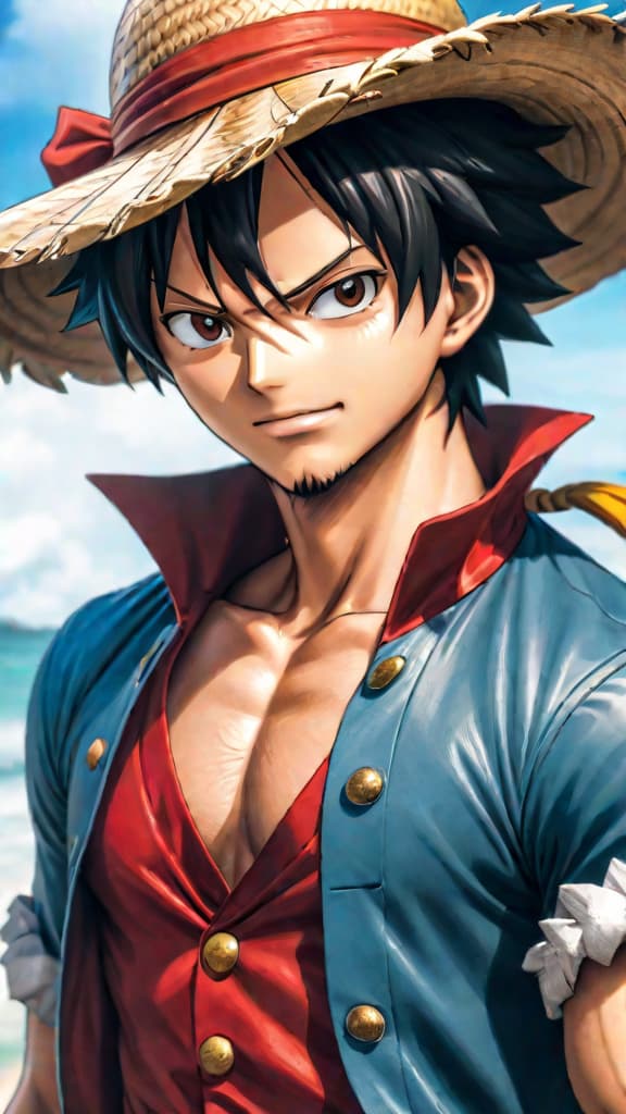  anime art: luffy receives the iconic straw hat from shanks, reminiscent of gol d. roger. hyperrealistic, full body, detailed clothing, highly detailed, cinematic lighting, stunningly beautiful, intricate, sharp focus, f/1. 8, 85mm, (centered image composition), (professionally color graded), ((bright soft diffused light)), volumetric fog, trending on instagram, trending on tumblr, HDR 4K, 8K