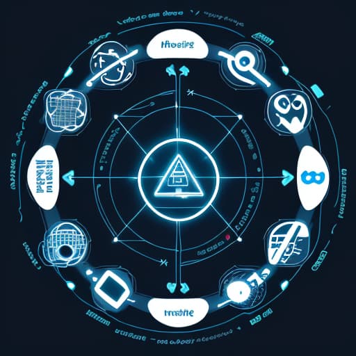  Please draw an image where some software icons are interconnected and form a trusted network. The background is the internet information flow diagram，