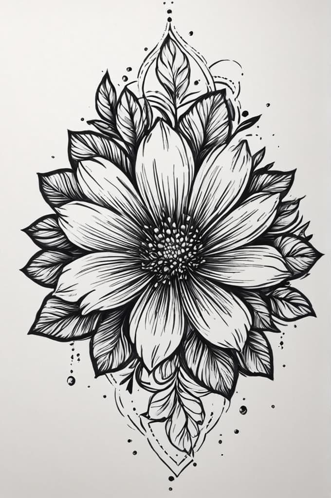  flower and water , (tattoo sketch:1.25), drawing