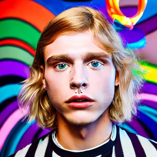 portrait+ style Russian tiktok personality LGBT queer blonde hunk dude face