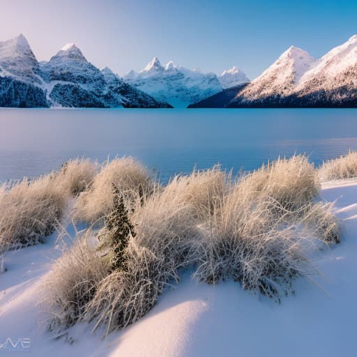 analog style depict a majestic mountain range with snow covered peaks, clear lakes, and dramatic skies in high resolution. hyperrealistic, full body, detailed clothing, highly detailed, cinematic lighting, stunningly beautiful, intricate, sharp focus, f/1. 8, 85mm, (centered image composition), (professionally color graded), ((bright soft diffused light)), volumetric fog, trending on instagram, trending on tumblr, HDR 4K, 8K