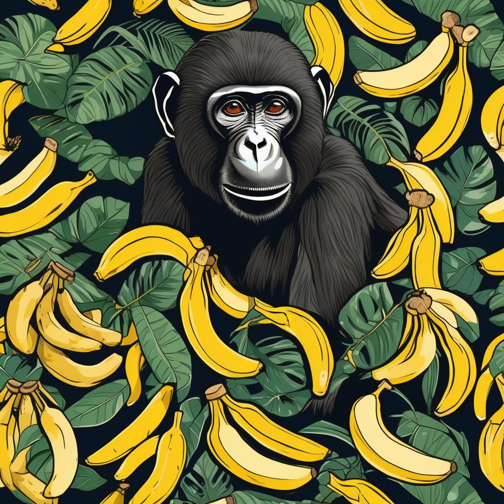  masterpiece, best quality, a black monkey eating a banana