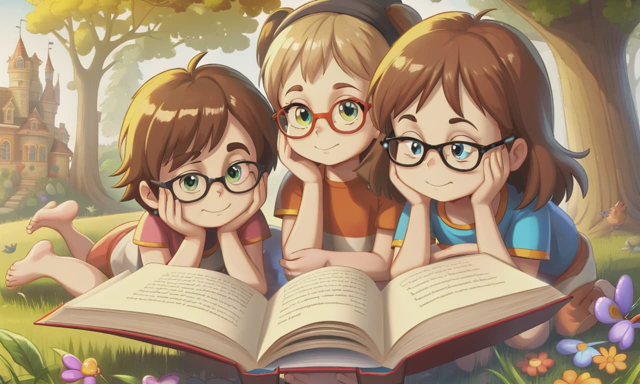  children read a book