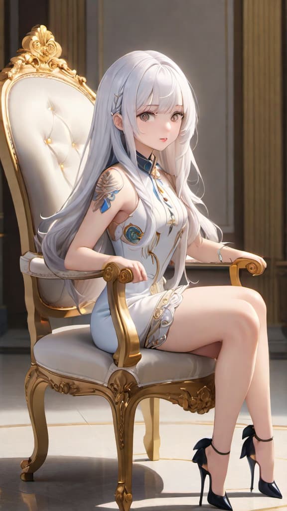  1 a chair,white hair,(masterpiece, top quality, best quality, art, beautiful and aesthetic:1.2),(1),extreme detailed,(art:1.3),colorful,highest detailed,best quality,masterpiece,realistic,best quality,Highly detailed,masterpiece,