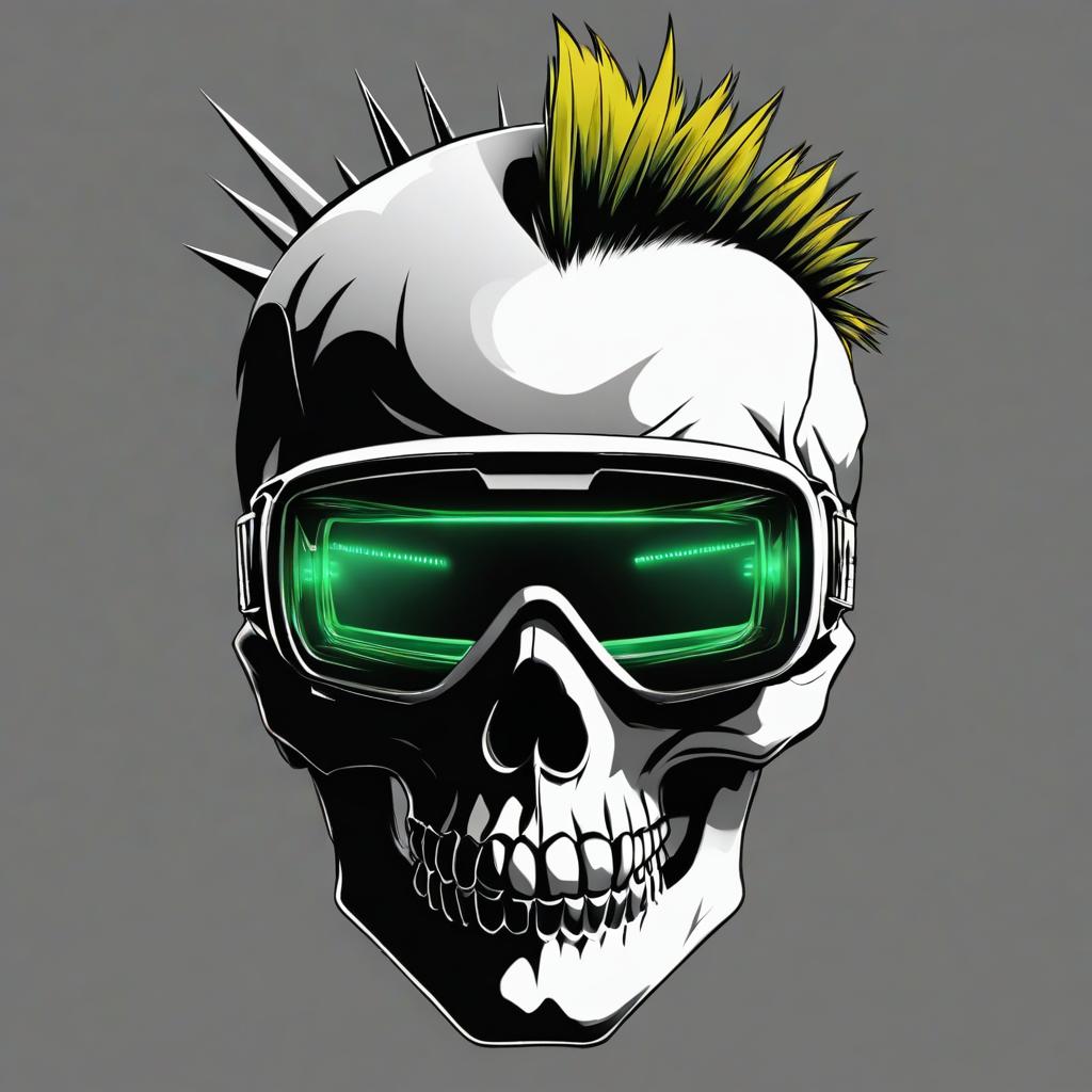  generate a logo for a youtube channel that does cqb that is only black and white with a skull with a mohawk and night vision googles from a side view that says voclub on or near the mohawk