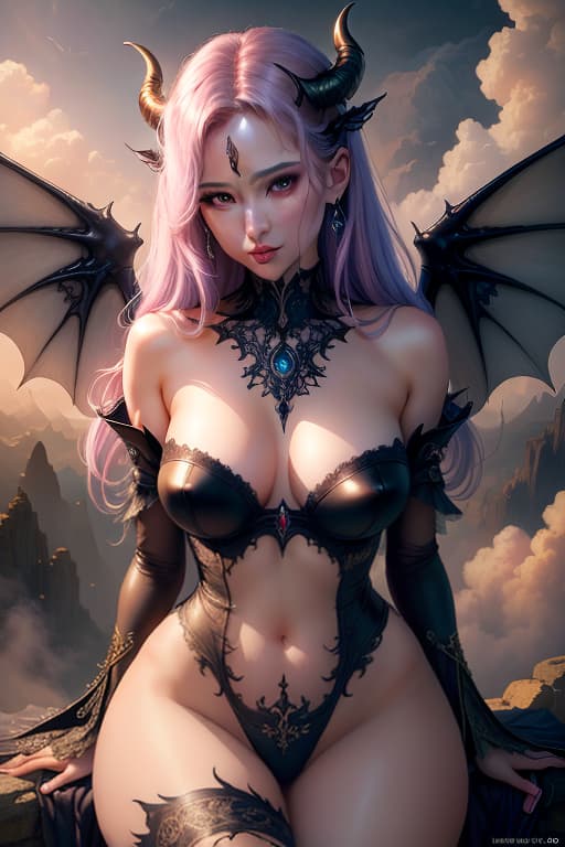 ((best quality)), ((masterpiece)), (detailed), alluring succubus, ethereal beauty, perched on a cloud, (fantasy illustration:1.3), enchanting gaze, captivating pose, delicate wings, otherworldly charm, mystical sky, (Luis Royo:1.2), (Yoshitaka Amano:1.1), moonlit night, soft colors, (detailed cloudscape:1.3), (high resolution:1.2) hyperrealistic, full body, detailed clothing, highly detailed, cinematic lighting, stunningly beautiful, intricate, sharp focus, f/1. 8, 85mm, (centered image composition), (professionally color graded), ((bright soft diffused light)), volumetric fog, trending on instagram, trending on tumblr, HDR 4K, 8K
