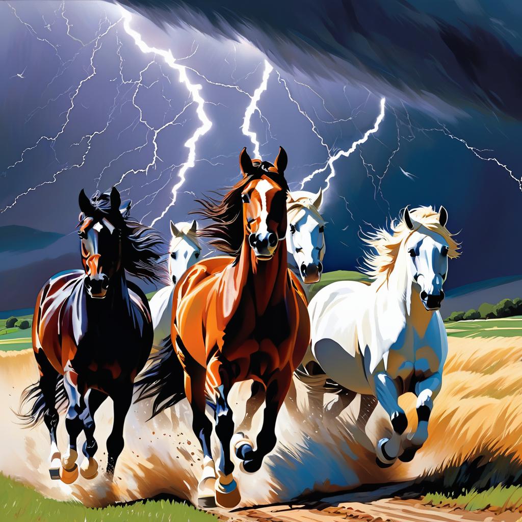  horses running from a storm, award winning, professional, highly detailed, masterpiece