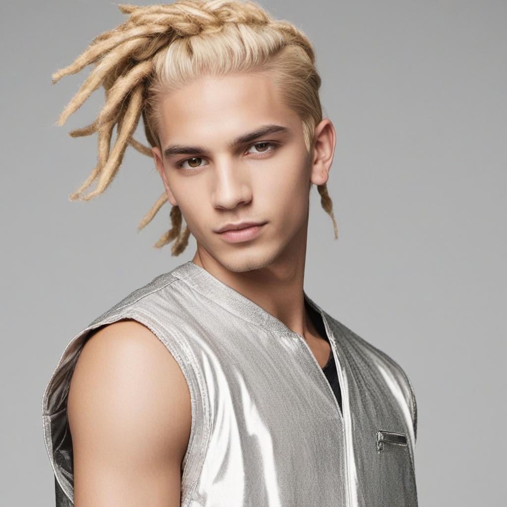  boy with blonde dreads, medium sized eyes, light skinned, crooked nose, profile image style