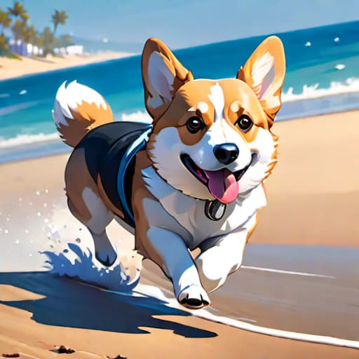  a corgi running down the beach wearing a fedora, ultra realistic style hyperrealistic, full body, detailed clothing, highly detailed, cinematic lighting, stunningly beautiful, intricate, sharp focus, f/1. 8, 85mm, (centered image composition), (professionally color graded), ((bright soft diffused light)), volumetric fog, trending on instagram, trending on tumblr, HDR 4K, 8K