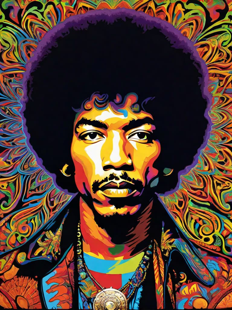  Psychedelic Portrait, Black light, Jimi Hendrix, medium/full body