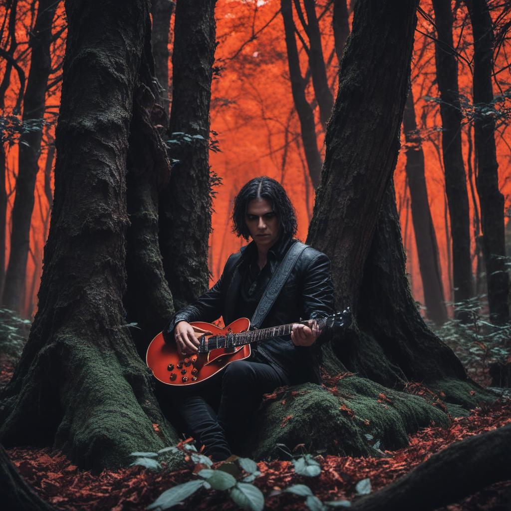  un vampire guitariste dans une forêt hantée , profile image style