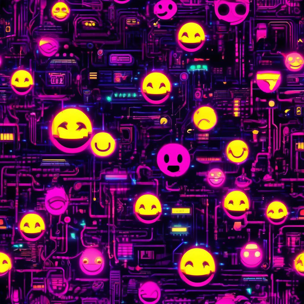  cyberpunk game style smiley . neon, dystopian, futuristic, digital, vibrant, detailed, high contrast, reminiscent of cyberpunk genre video games