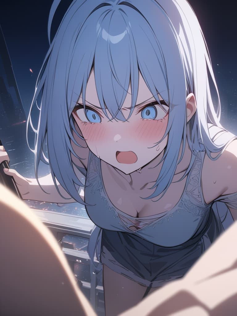  light blue hair, light blue eye, bob hair, darkness, hatred, angry crying, night, the end of the world, shouting, masterpiece, best quality,8k,ultra detailed,high resolution,an extremely delicate and beautiful,hyper detail