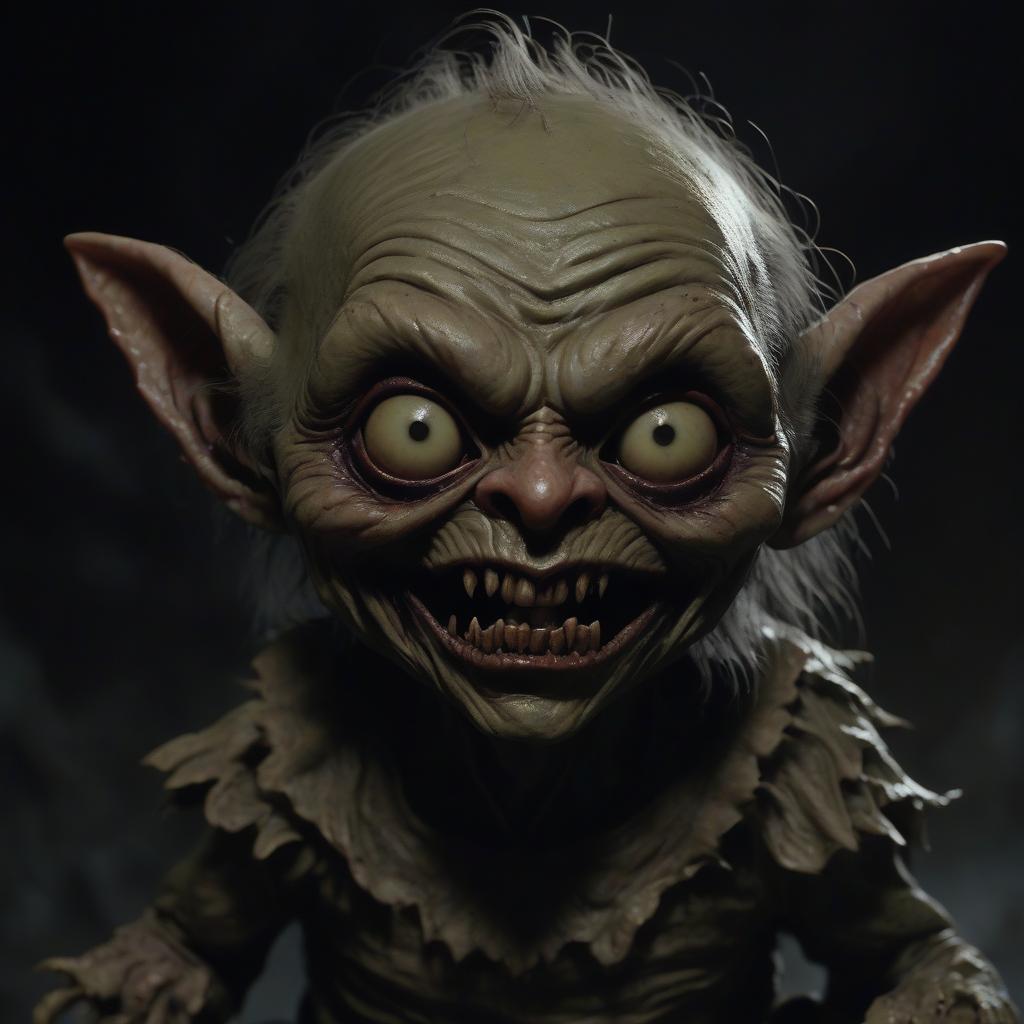  horror themed goblin . eerie, unsettling, dark, spooky, suspenseful, grim, highly detailed