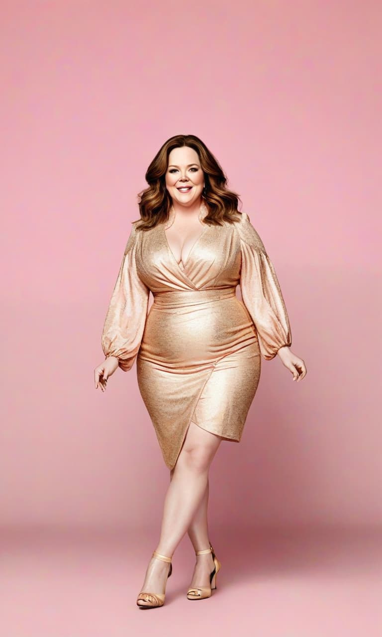  concept art pink, gold, black, white melissa mccarthy on stage . digital artwork, illustrative, painterly, matte painting, highly detailed, perfect hands