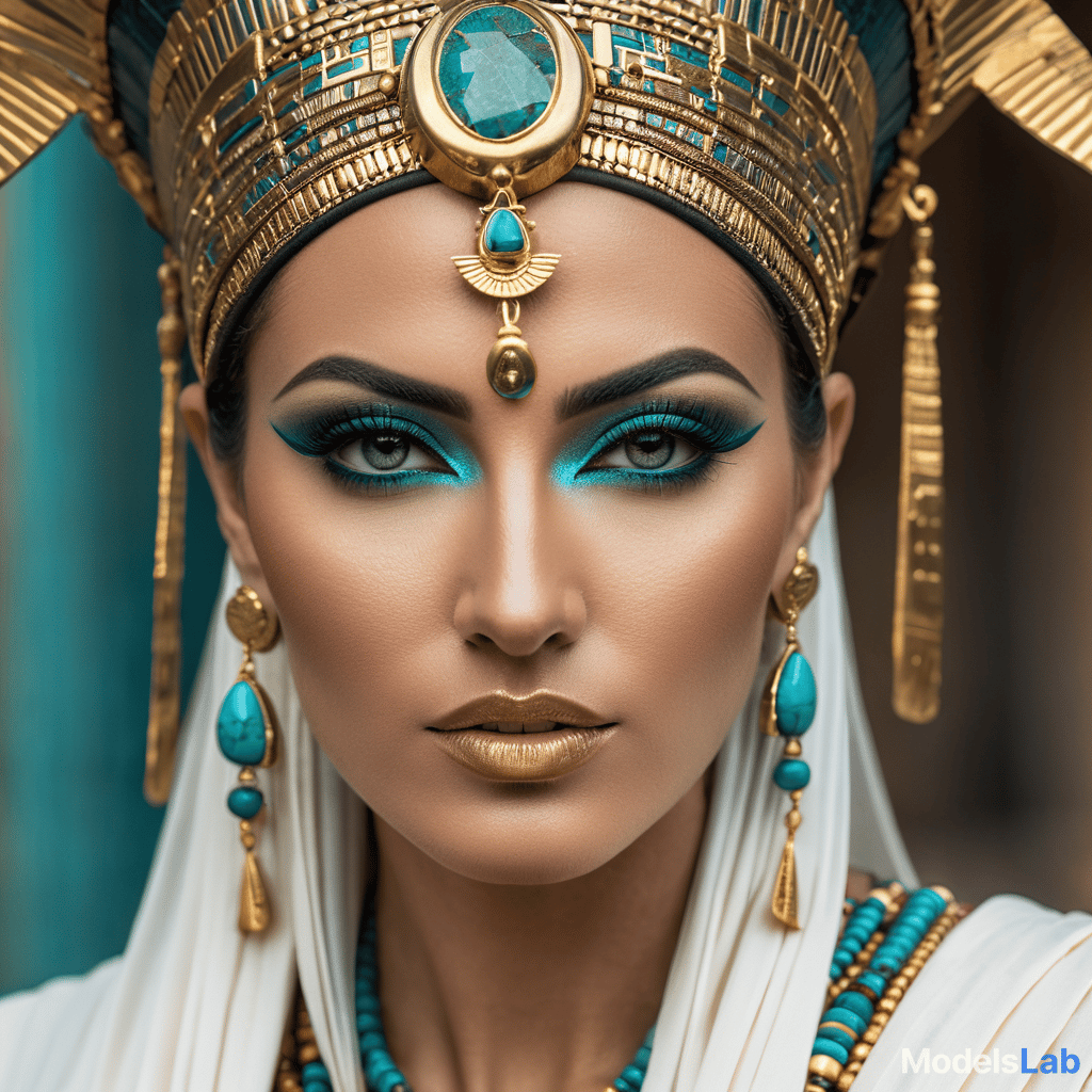  prompt", "portrait, cinematic, close up of an egyptian priestess, adorned with gold and turquoise jewelry, traditional headdress, serene and mysterious expression, soft light, ancient temple background with hieroglyphs, elegant and sacred presence hyperrealistic, full body, detailed clothing, highly detailed, cinematic lighting, stunningly beautiful, intricate, sharp focus, f/1. 8, 85mm, (centered image composition), (professionally color graded), ((bright soft diffused light)), volumetric fog, trending on instagram, trending on tumblr, HDR 4K, 8K