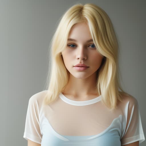  Blonde woman with a transparent t shirt