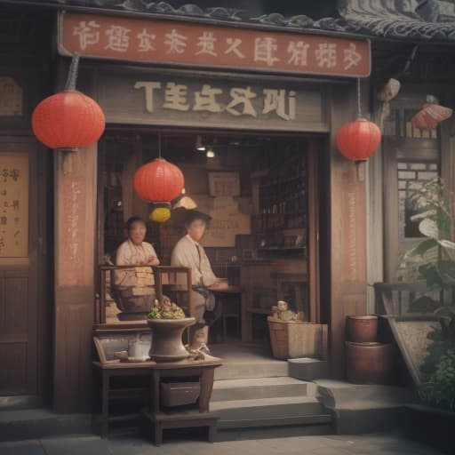  old man, chine town, tea shop, three sunflowers, text “tea875”, epic foto, 4k