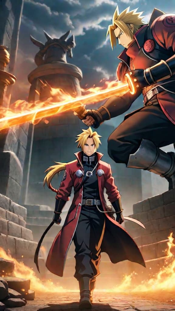  an anime art of a mysterious ancient symbol connecting 'fullmetal alchemist' and 'naruto' universes. hyperrealistic, full body, detailed clothing, highly detailed, cinematic lighting, stunningly beautiful, intricate, sharp focus, f/1. 8, 85mm, (centered image composition), (professionally color graded), ((bright soft diffused light)), volumetric fog, trending on instagram, trending on tumblr, HDR 4K, 8K