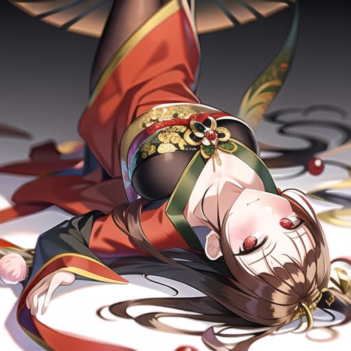  master piece , best quality,fragile, kimono, brown hair, red eyes, dragon god, beautiful sister, cool