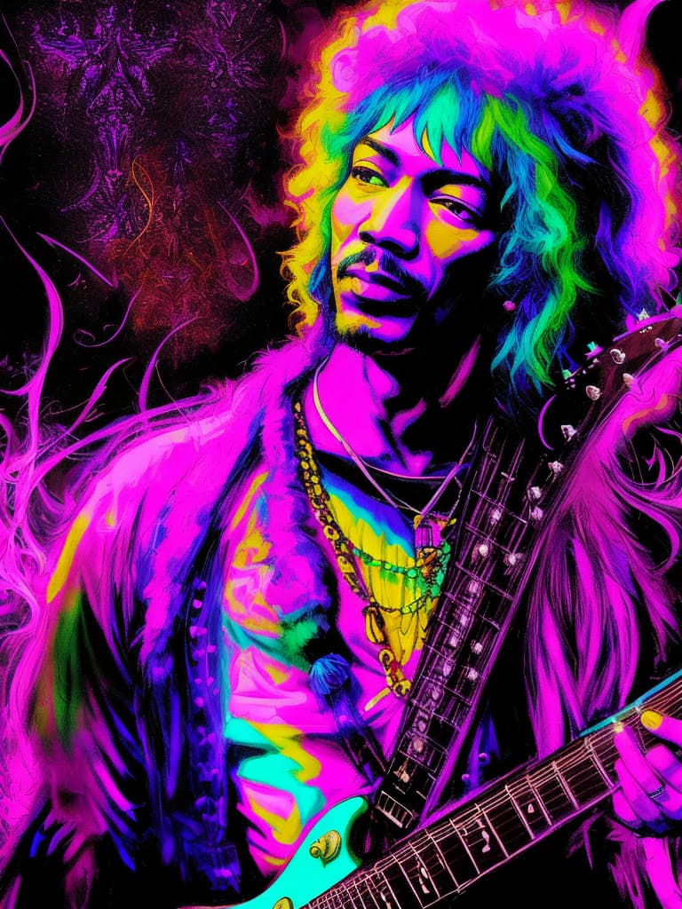  Psychedelic Portrait, Black light, Jimi Hendrix, medium/full body