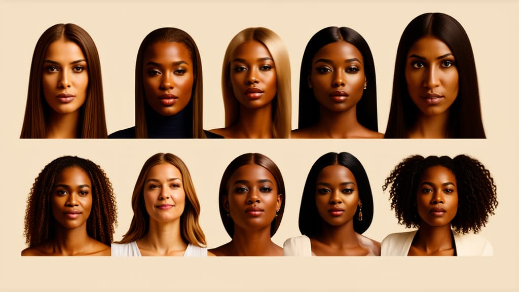  different beauty. set of different female heads on light background. different races and nationalities. ar 16:9, (natural skin texture), highly detailed face, depth of field, hyperrealism, soft light, muted colors