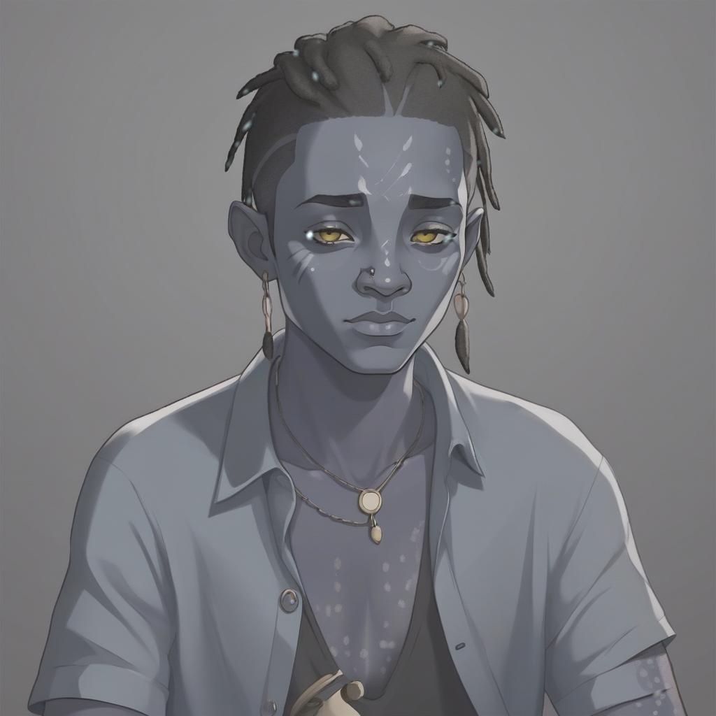  an avatar image about an artist who makes depressing songs about tough stages of life. gray skin