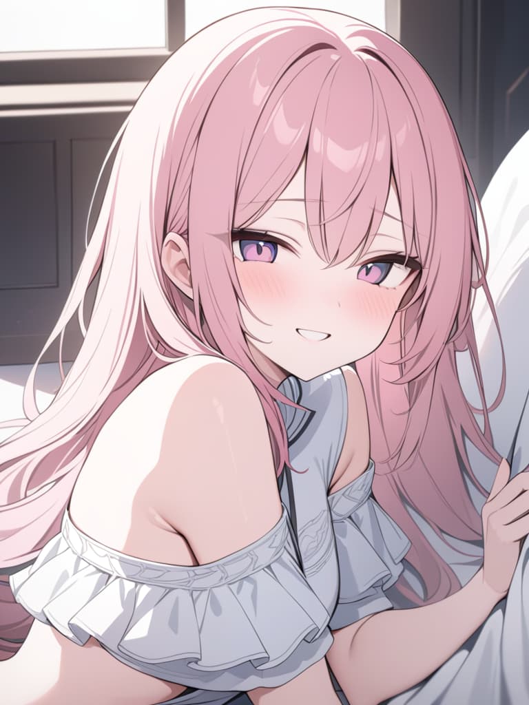  pink hair, cute, girl, smile, shy, masterpiece, best quality,8k,ultra detailed,high resolution,an extremely delicate and beautiful,hyper detail