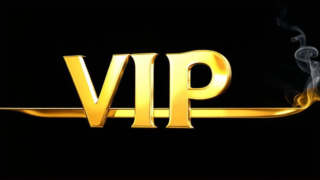  text "vip" in gold 3d letters on a black background. under the text "vip" there is a gold stripe in the form of smoke ar 16:9 {prompt}, maximum details