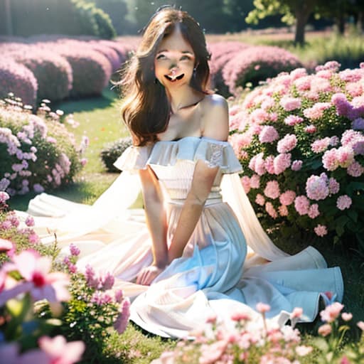  best quality, masterpiece, ultra high res, (photorealistic:1.4), raw photo, 1girl, white dress, off shoulder, blossom flower field, glowing skin, light smile hyperrealistic, full body, detailed clothing, highly detailed, cinematic lighting, stunningly beautiful, intricate, sharp focus, f/1. 8, 85mm, (centered image composition), (professionally color graded), ((bright soft diffused light)), volumetric fog, trending on instagram, trending on tumblr, HDR 4K, 8K