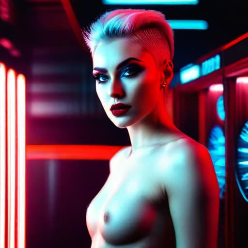  ultra realistic close up portrait ((beautiful pale cyberpunk female with heavy black eyeliner)), blue eyes, shaved side haircut, hyper detail, cinematic lighting, magic neon, dark red city, canon eos r3, nikon, f/1.4, iso 200, 1/160s, 8k, raw, unedited, symmetrical balance, in frame, 8k hyperrealistic, full body, detailed clothing, highly detailed, cinematic lighting, stunningly beautiful, intricate, sharp focus, f/1. 8, 85mm, (centered image composition), (professionally color graded), ((bright soft diffused light)), volumetric fog, trending on instagram, trending on tumblr, HDR 4K, 8K