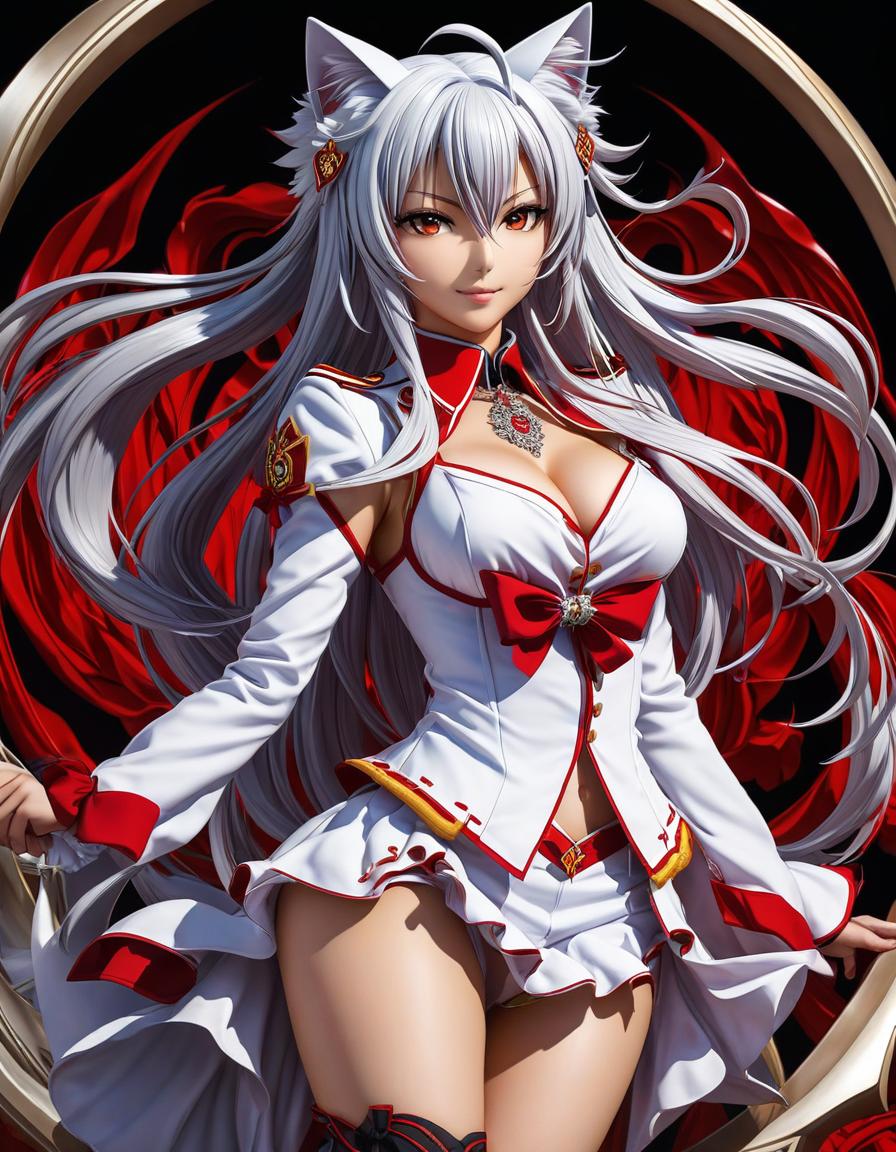  full length portrait of koneko tojo's concept art character from the anime "high school dxd", extremely high detail resolution, photographic realism taken to the extreme, fine texture, incredibly realistic, high dynamic range, bright, saturated details, clear shadows and highlights, realistic, saturated, contrasting, highly detailed