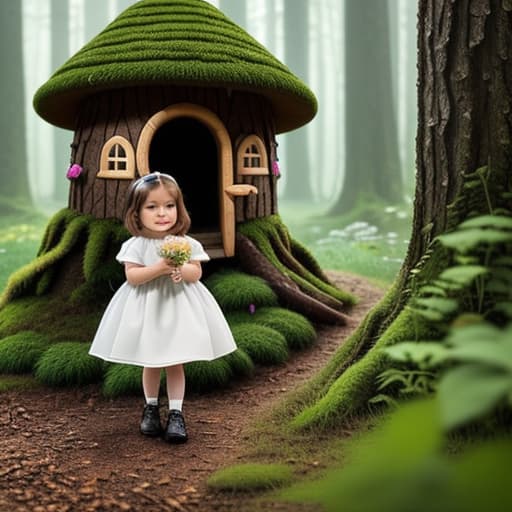  create a coloring book image in black and white for kids about a little girl living in a mushroom house i the forest. hyperrealistic, full body, detailed clothing, highly detailed, cinematic lighting, stunningly beautiful, intricate, sharp focus, f/1. 8, 85mm, (centered image composition), (professionally color graded), ((bright soft diffused light)), volumetric fog, trending on instagram, trending on tumblr, HDR 4K, 8K