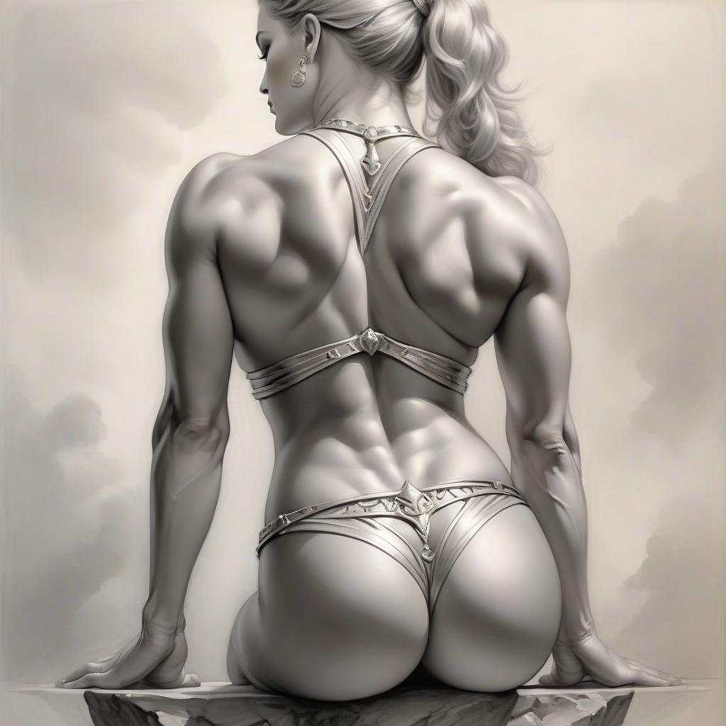  hyperrealistic art picture, professional, hyperrealistic drawing in the style of boris vallejo, julia bell, masterpiece, work of art; sitting on a stone ancient greek amazon in armor, muscular abdominal press, gracefully curved back, convex, elastic buttocks, muscular shins. mysticism, fantasy, atmospheric, filigree, ideal detailing of the image, the highest quality, many details, fine drawing, attention to detail. professional drawing in the style of boris vallejo, julia bell, masterpiece, work of art . extremely high resolution details, photographic, realism pushed to extreme, fine texture, incredibly lifelike, on parchment, oil painting